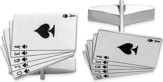 Diamond2Deal Sterling Silver Rhodium-plated Royal Flush Cuff Links