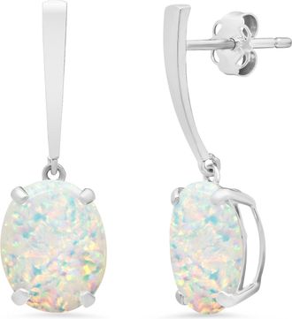 MAX + STONE 14k White Gold Solitaire Oval-Cut Gemstone Drop Earrings (10x8mm)