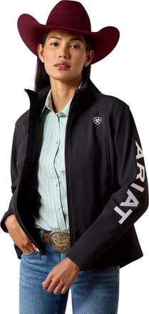 Ariat Womens Ariat Logo Softshell Jacket Long Sleeve in Black White, Size 2X-Large