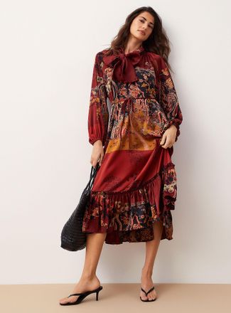 Icone Womens Puff-sleeve shawl-collar satiny dress