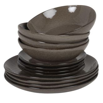 Maisons du monde Vajilla de 12piezas de cer&aacute;mica verde