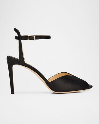 Jimmy Choo London Sacora 85 Satin Ankle-Strap Sandals