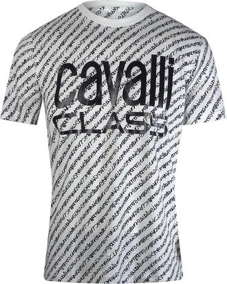 Roberto Cavalli Mens Cavalli Class Bold Logo Script White T-Shirt - Size: 38