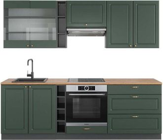 Vicco Mueble De Cocina Fame-line, Verde-dorado Casa De Campo/antracita, 235 Cm, Et Roble