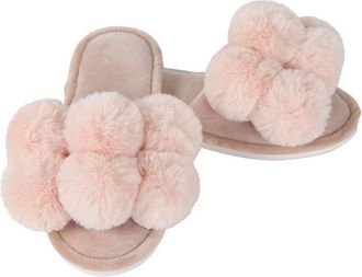 MeMoi Womens Luxe Pom-Pom Memory Foam Plush Slippers, Blush Pink, Small