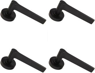 Loops 4x PAIR Straight Rounded Handle on Round Rose Concealed Fix Matt Black