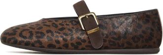 Cesare Gaspari Schoenen, Dames, Bruin, 37 EU, Leer, Stijlvolle Mary Jane Flats - Luipaard