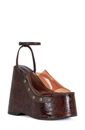 Azalea Wang Jenza Platform Wedge Sandal in Chocolate at Nordstrom, Size 11