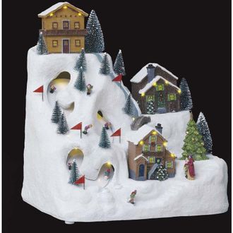 F&eacute;&eacute;ric Lights & Christmas Pueblo Iluminado Pista De Esqu&iacute; Y Chalet 24 Led H.34,5cm Musical - Feeric Lights & Christmas