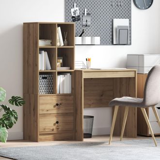 Berkfield Home Desk with Storage Artisan Oak Engineered Wood in Brown