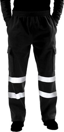 Janisramone Hamishkane Mens Hi Vis Work Trousers, Casual Work Joggers Men with Side Pockets, Hi Vis Fleece Trousers for Men Work wear, High Visibility Elasticated