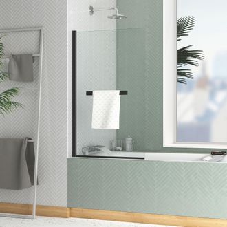 Aurlane Aurlane - Mampara De Ba&ntilde;era Abatible - Toallero 70x120cm - Perfil Negro Mate -elementary