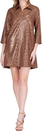 Jade Yoga Placket Bell Sleeve Dress In Golden Leopard