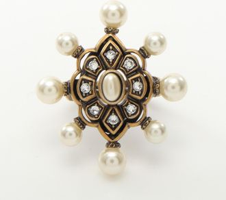 Gucci Gold Clear White Artificial Pearl Gold Plating Rhinestone Band Ring (Pre-Owned)