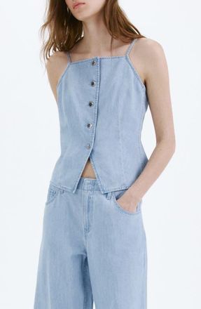 Mango Crop Nonstretch Denim Vest in Light Blue at Nordstrom, Size X-Small