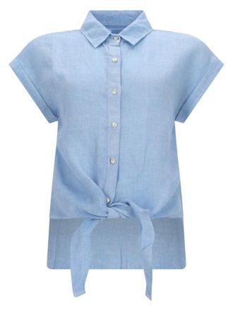 120% Lino Linen Tie Knot Hem Shirt