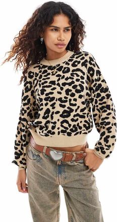 Noisy May knitted sweater in leopard-Black