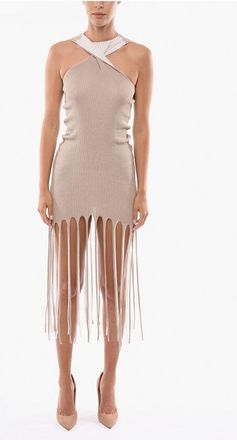 Bottega Veneta Abito Sfrangiato in Misto Seta con Spalle Cut Out taglia Xs