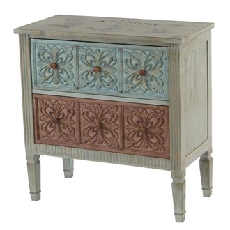 Hhg Hhg - Como Cassettiera Shabby Vintage Legno Stile Spagnolo Modello Aveiro 40x79x80cm