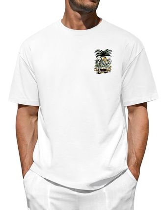 Heekpek Mens T Shirt Cotton T-Shirts for Men Short Sleeve Tops Crew Neck Graphic Printed Tee, E White, M
