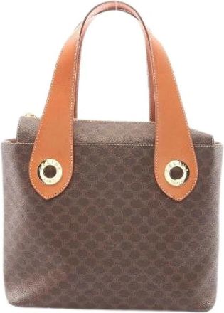 Celine Pre-owned Macadam Coated Canvas Handbag - Dames - Vintage Handtas - Bruin - ONE Size - Leer - Vintage