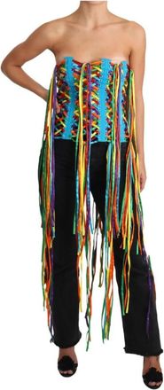Dolce & Gabbana Rainbow Lace Up Corset Top - Dames - Tops zonder mouwen - Veelkleurig - 2XS - Katoen - Tops