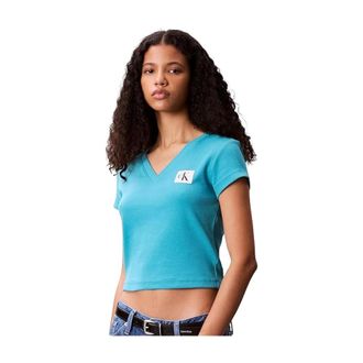 Calvin Klein Camiseta Cuello V - Tops - Mujer - Azul - XS