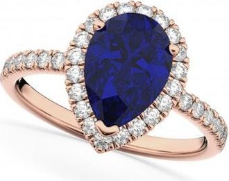 Allurez Pear Cut Halo Blue Sapphire & Diamond Engagement Ring 14K Rose Gold 3.01ct