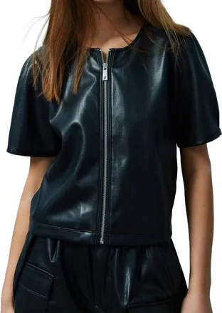 M&eacute;lissa Nepton Houston Faux Leather Zip-Up Vest In Black