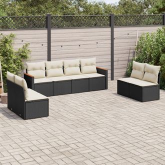 vidaXL Vidaxl - Set De Sof&aacute;s De Jard&iacute;n 8 Piezas Y Cojines Rat&aacute;n Sint&eacute;tico Negro
