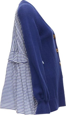 ADEAM Cotton Blend Gingham Ruffle Back Side Tie Cardigan Sweater