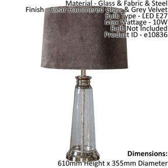 Loops Table Lamp Clear Hammered Glass & Grey Velvet 10W LED E27 Base & Shade