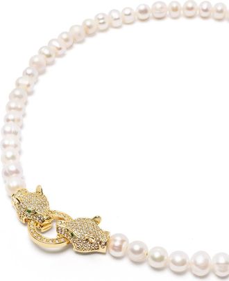 Nialaya Double Panther Head Pearl Choker Necklace in Gold at Nordstrom