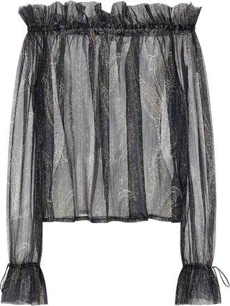 Saint Laurent Geplooide blouse in Paisley Lurex Zijde Crepon - Dames - Blouses - Zwart - XS - Polyester - Overhemden