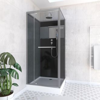 Aurlane Cabina De Ducha 90x90cm Puerta Abatible - Negro Con Banda De Espejo