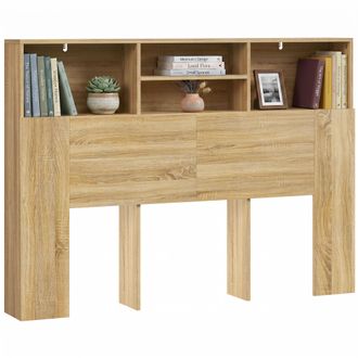 HOMCOM Homcom Cabecero De Cama 140 Cm Con Almacenaje, Cabezal De Cama Con 4 Compartimentos Abiertos, Cabecero Moderno Para Dormitorio, Roble