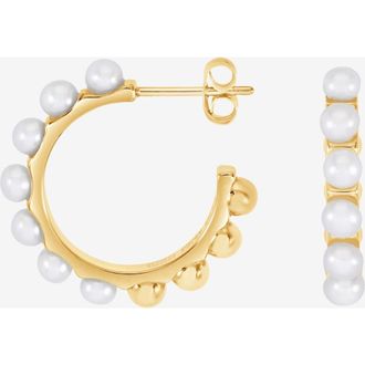 Dower & Hall Large White Timeless Pearl Hoops in Yellow Gold Vermeil at Nordstrom