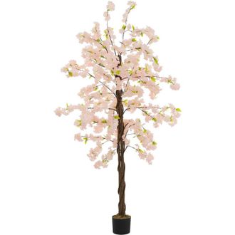 ML Design Ml-design &Aacute;rbol De Cerezo Artificial 210 Cm Planta Grande Realista Con Tronco De Madera Natural En Maceta, Decorativo Con Flores Rosas, Interior/exter