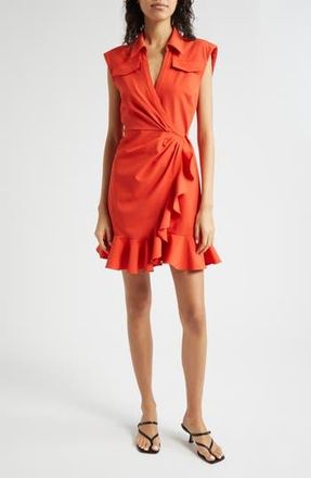 Cinq &agrave; Sept Zenni Ruffle Sleeveless Wrap Dress in Deep Tangelo at Nordstrom Rack, Size 10