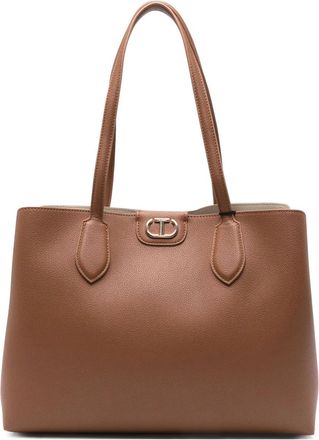 Twin-Set Borsa tote Oval T con logo - Marrone