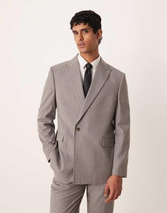 Asos Giacca da abito doppiopetto a portafoglio regular fit color grigio chiaro gessato