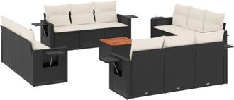 vidaXL Set De Sof&aacute;s De Jard&iacute;n Y Cojines 13 Pzas Rat&aacute;n Sint&eacute;tico Negro Vidaxl