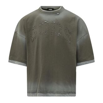 GCDS Gcds - Double Layer Crop T-Shirt met Laser Logo - Heren - Tops - Groen - Maat: S Katoen