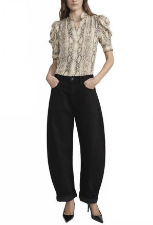 Frame Denim Snake Gillian Short Sleeve Top In Camel Multi