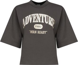 Pinko Pinko, Tops, Dames, Grijs, S, Katoen, Grijze Katoenen T-shirt met Logoprint