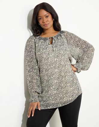 Live Unlimited London Womens Stone Ditsy Smocked Tunic - Grey - Size: 18