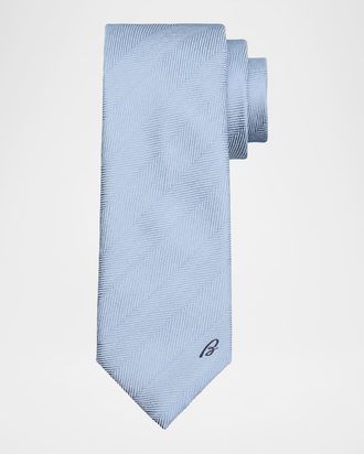 Brioni Men & apos;s Embroidered Herringbone Silk Tie
