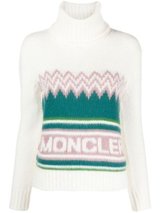Moncler intarsia roll-neck wool jumper - White