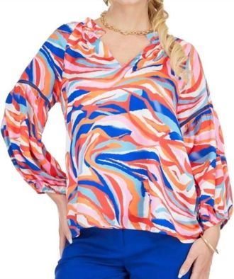 Jade Yoga Trimmed Peasant Top In Cosw Color Swirl