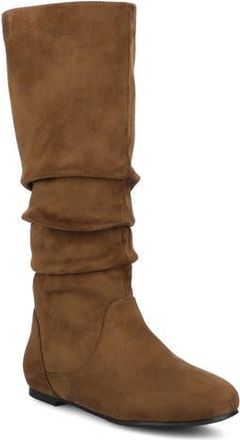 Journee Collection JOURNEE Jayne Ruched Tall Boot in Brown Suede at Nordstrom Rack, Size 6.5 Regular Calf